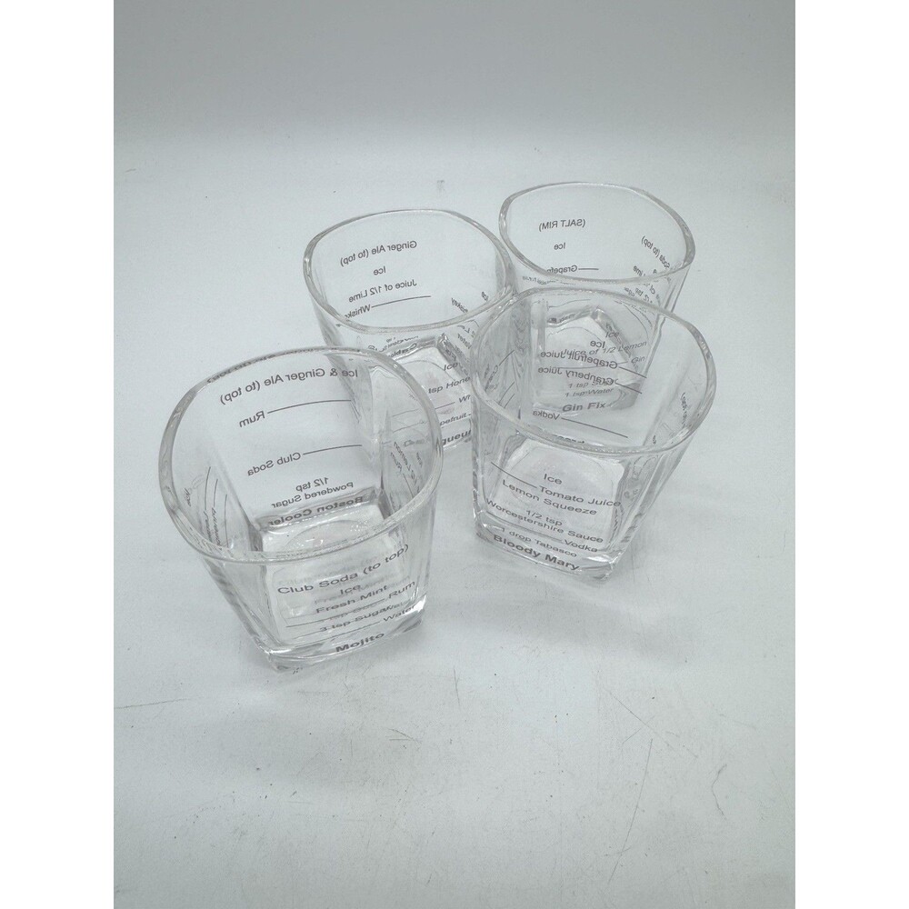 Vintage Bar Glass set of 4 with Recipes Unbranded Clear Glass